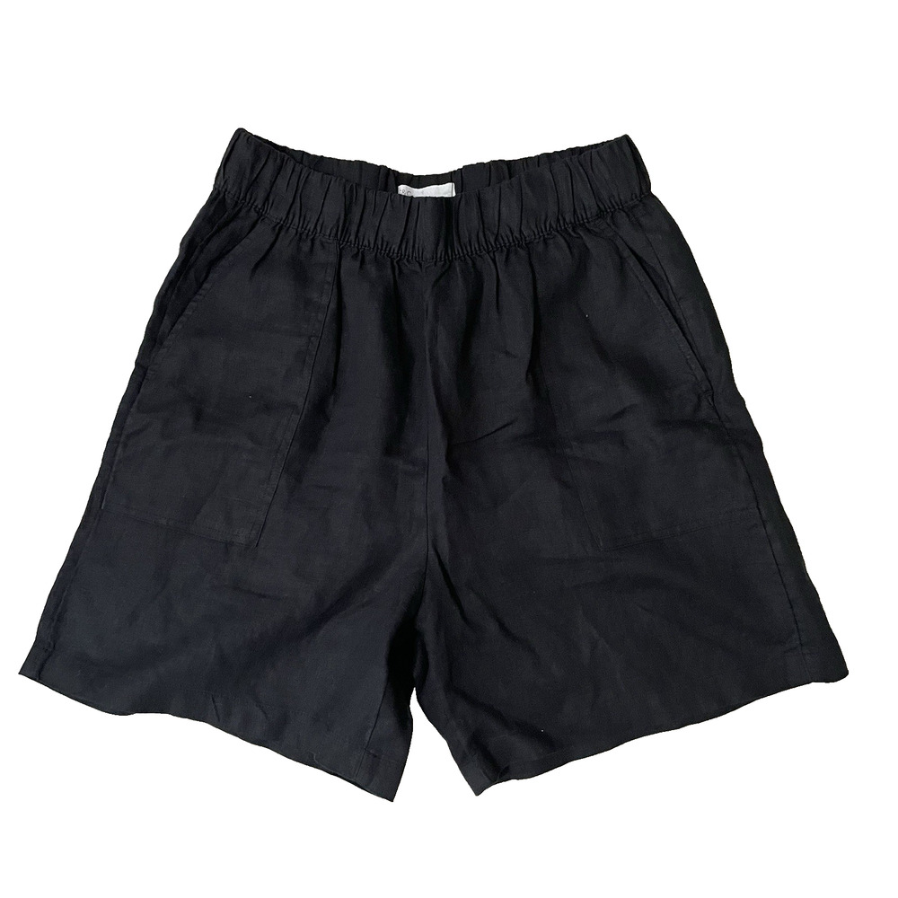 C&C California 100% Linen Black Elastic Waist 6" Shorts Size Medium Women Casual